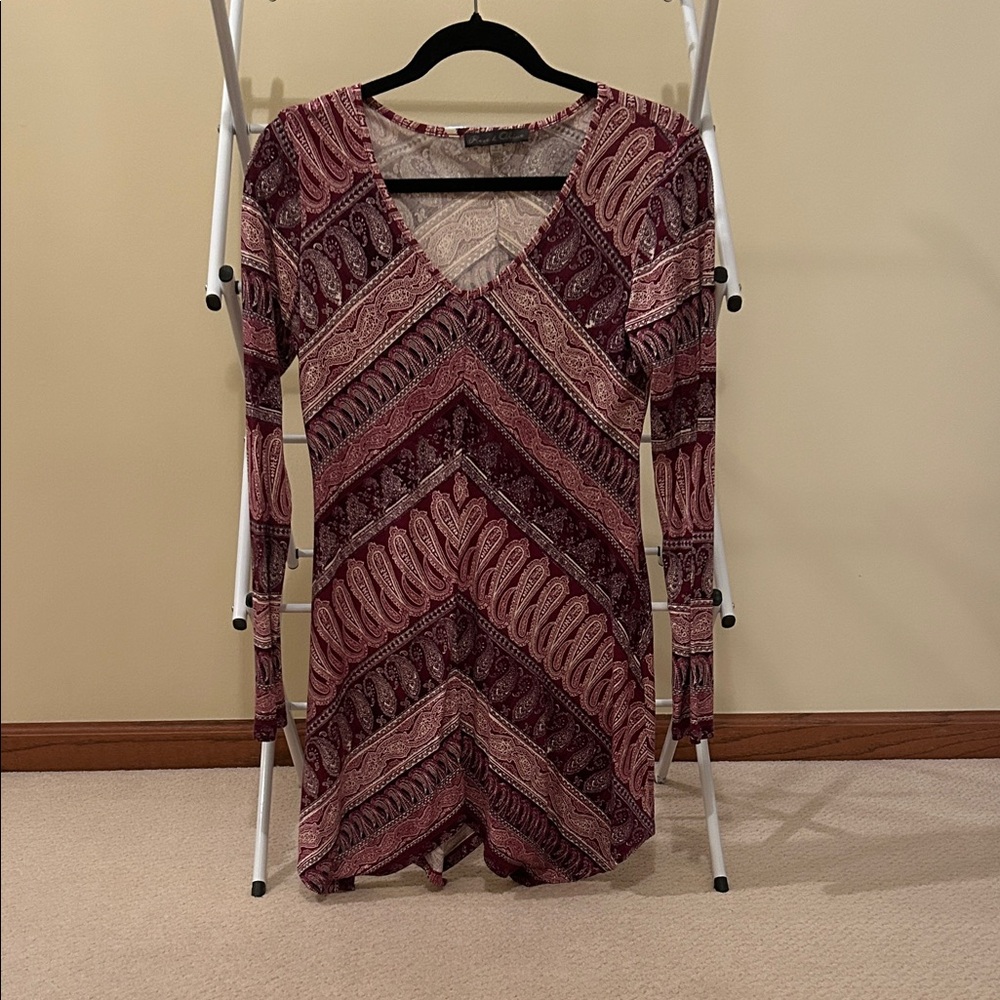 Rose & Olive Burgundy and Cream Long Sleeve Top